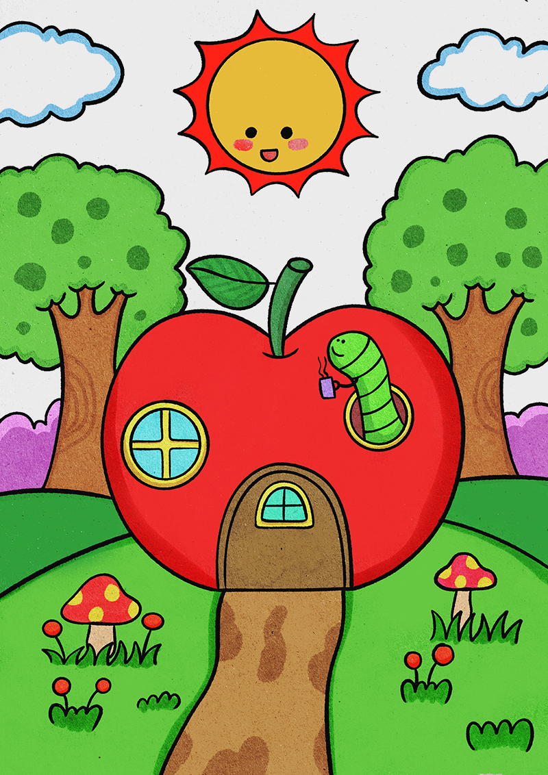 玫瑰说手工:苹果树房子画教程.