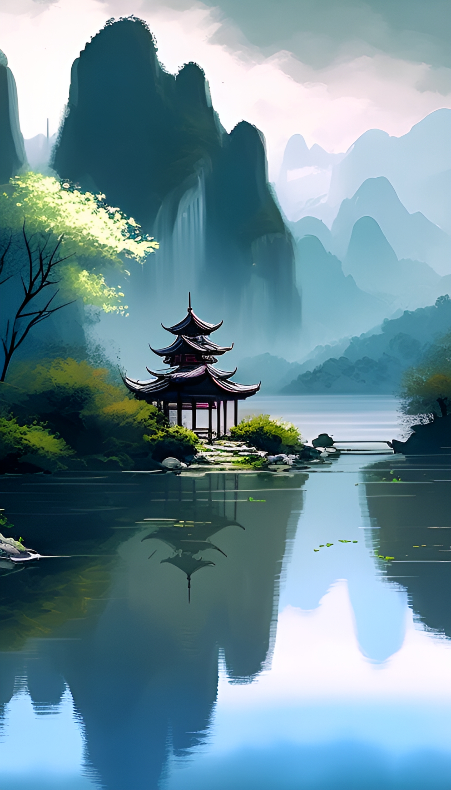 素材 #唯美意境 #ai 此处仙境,蛙鸣阵阵,正是旅游的好时节,桂林山水