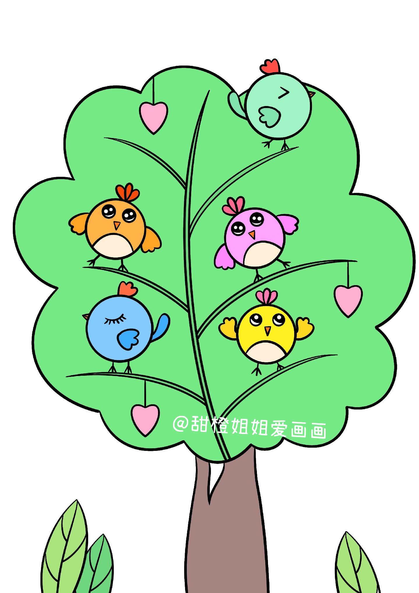 小鸟们回家啦#画画 #简笔画 #儿童画 #幼儿园 #一起学画画