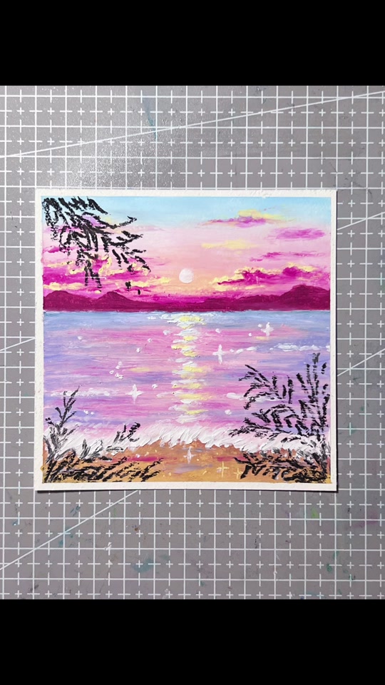 酒酿小汤圆:油画棒|海边落日9215(视频步骤)  天空:海洋蓝,白色