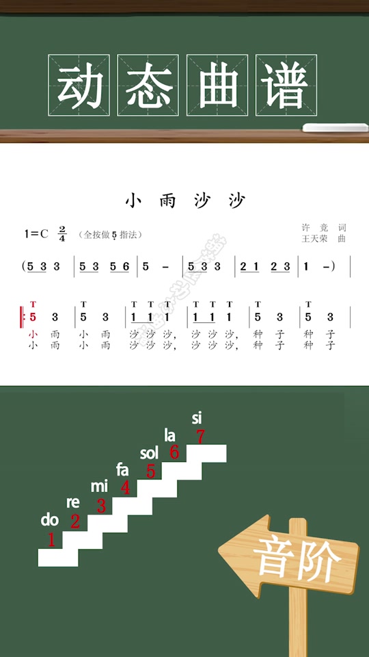 葫芦丝动态曲谱100首:动态曲谱第一课《小雨沙沙》,唱谱示范#动态曲谱