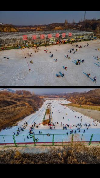 临淄蓝溪国际滑雪场航拍在东边高级滑道受过伤只拍不滑系列